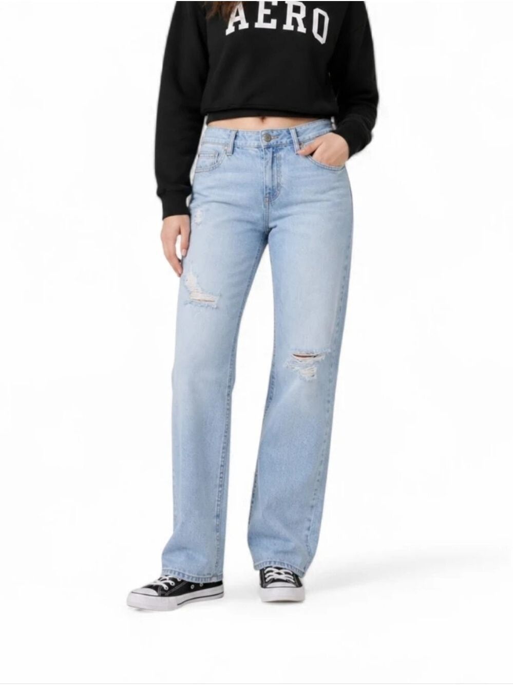 Aeropostale Kylie Boyfriend Jeans Size 9/10 Distressed Light Wash